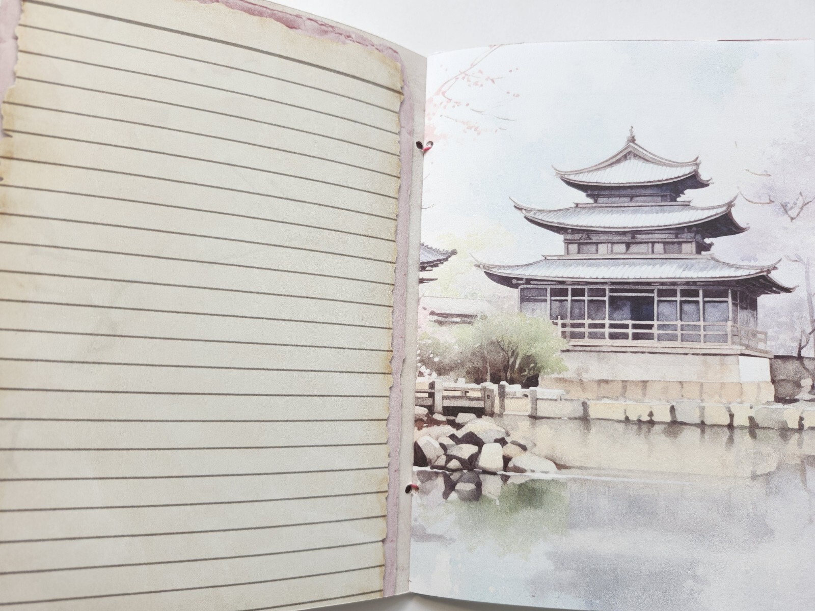 Junk Journal Blank Booklet “JAPANESE CHERRY BLOSSOMS” Handmade LG 8.5″x5.5″ 40pg