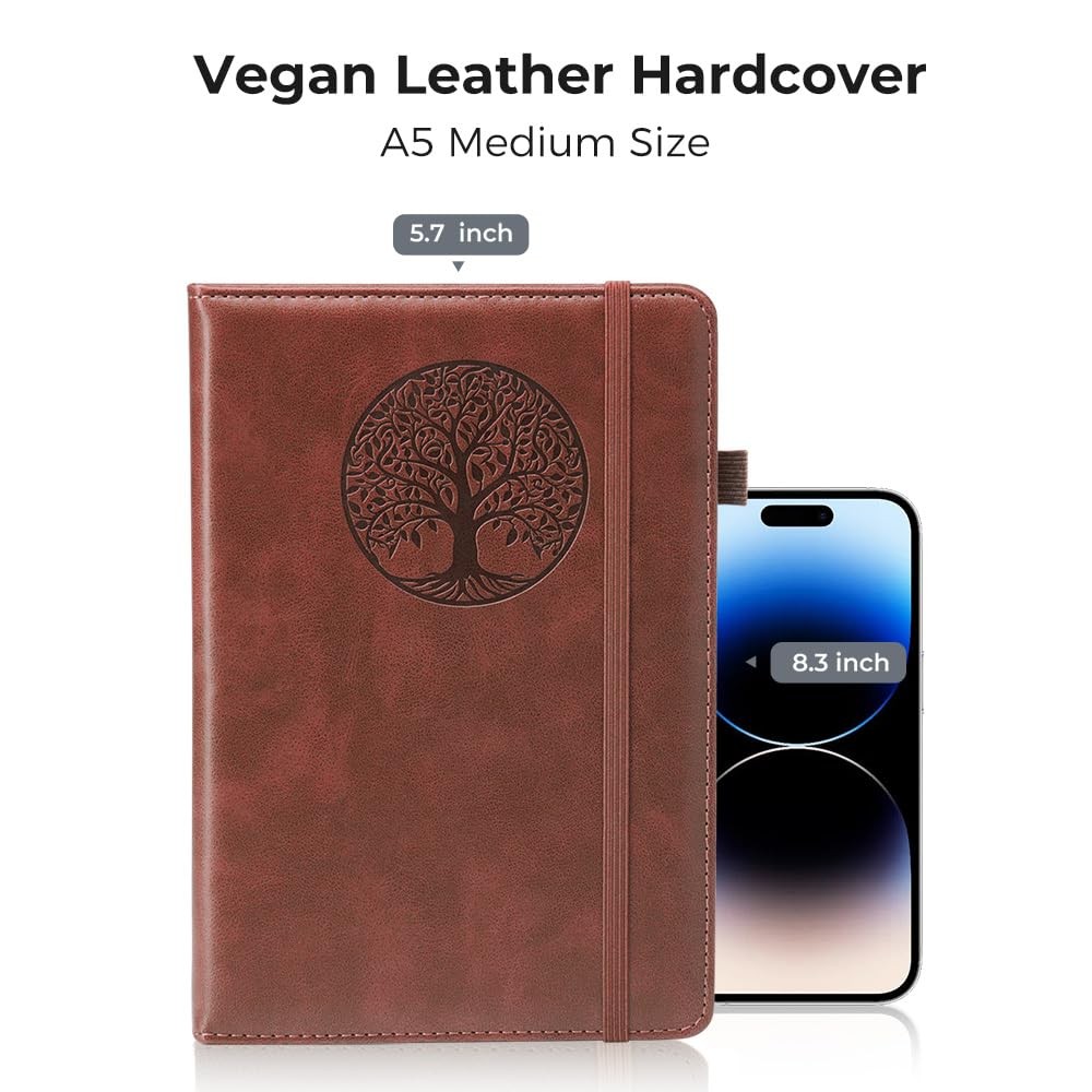 BIYUNRO Lined Journal Notebook for Women & Men, Hardcover Leather A5, Brown