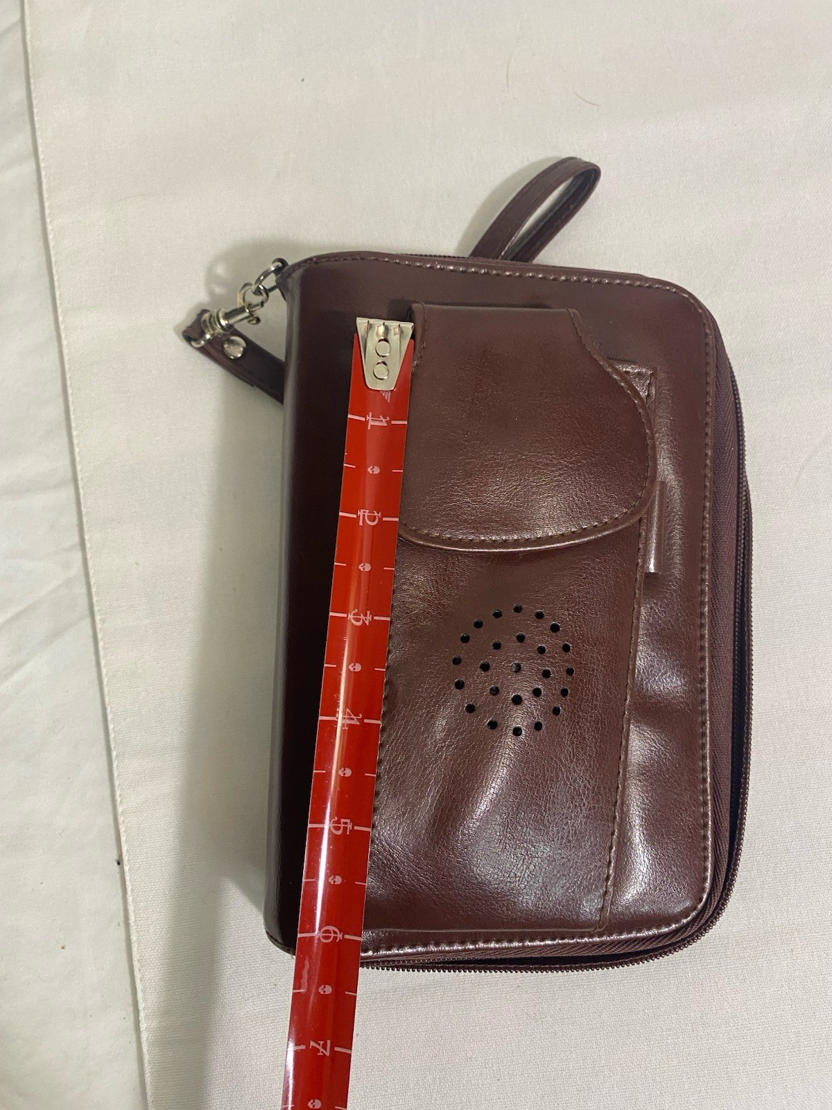 Brown Faux Leather Zip Around Wristlet Wallet Organizer W/ Ring Binder