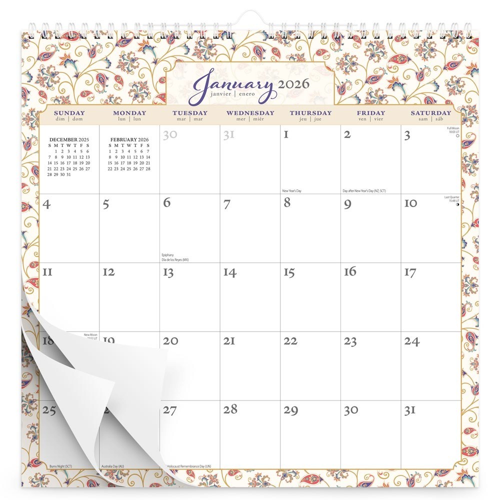 Tuscan Delight | 2026 12×12″ (Hanging) Monthly Square Wire-O Calendar