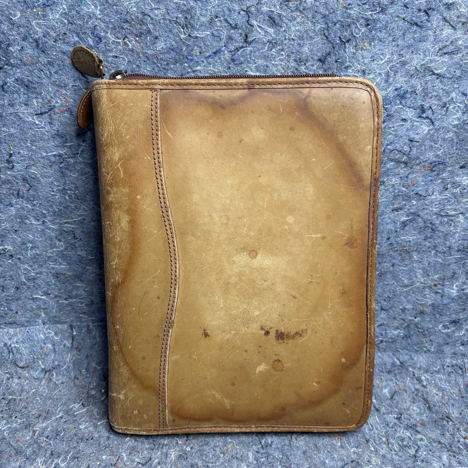 Vintage Day Timer Planner Brown Genuine Leather Organizer Binder Zip 7 Rings