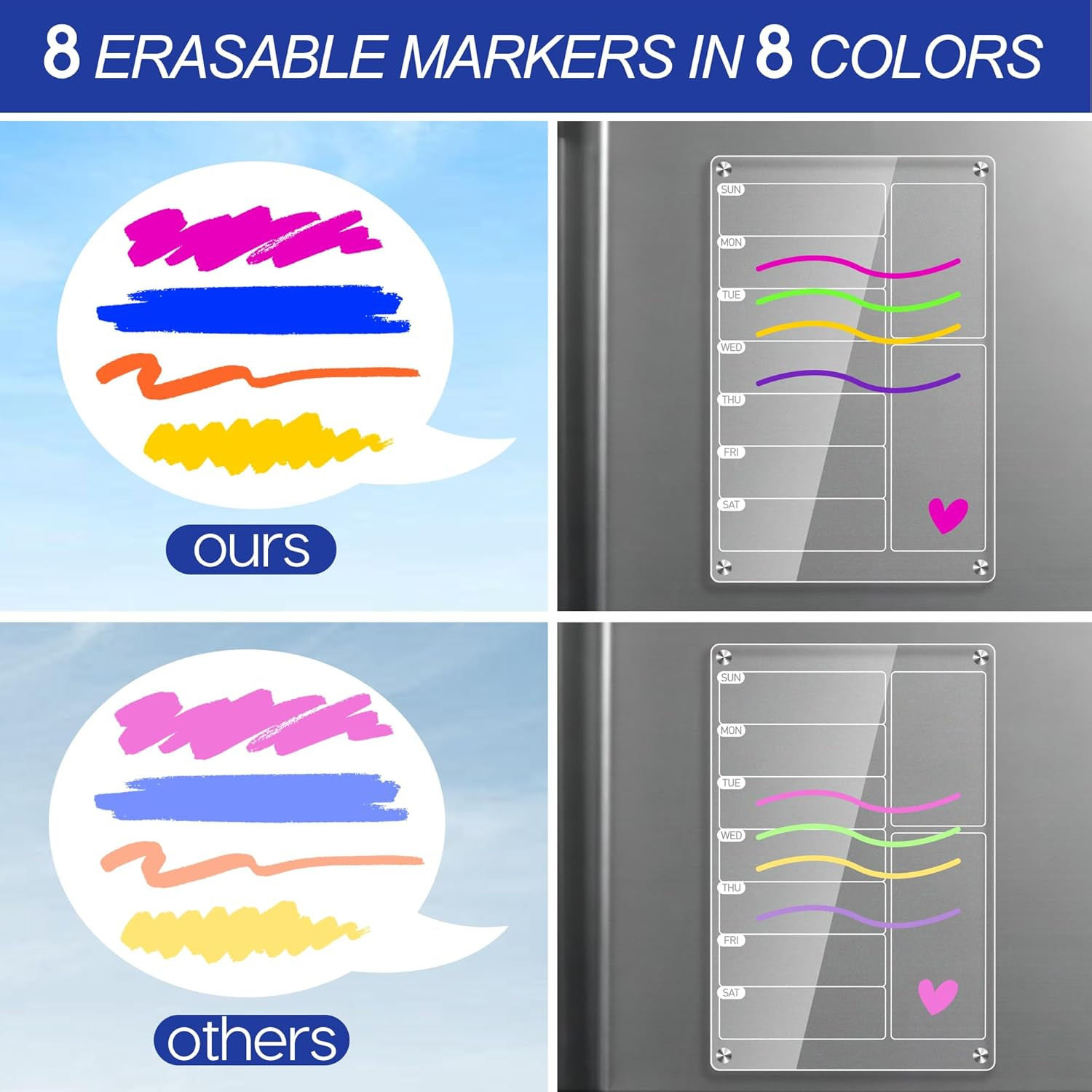 2 Pack Magnetic Acrylic Weekly Meal Planner Fridge Whiteboard Set with Markers
