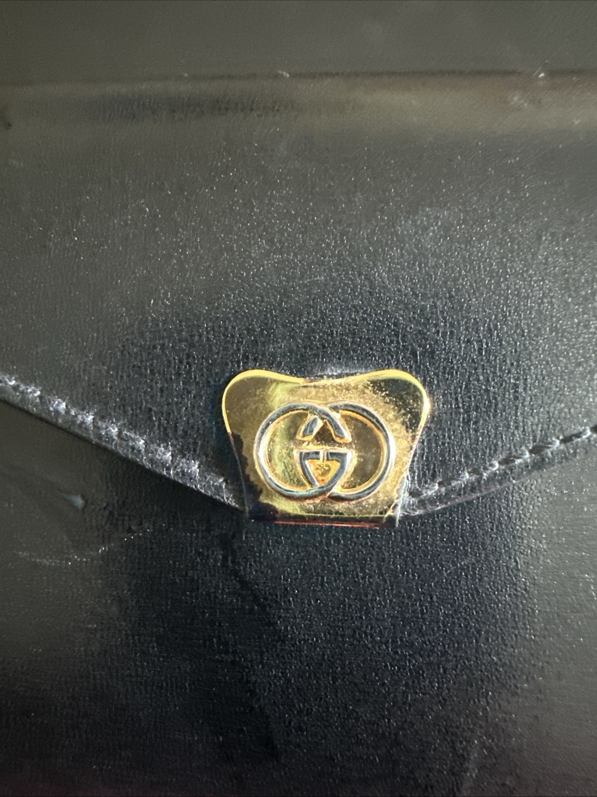 Vintage GUCCI Black Leather Pocket Diary Notebook Cover Set Pen Box Crest Rare