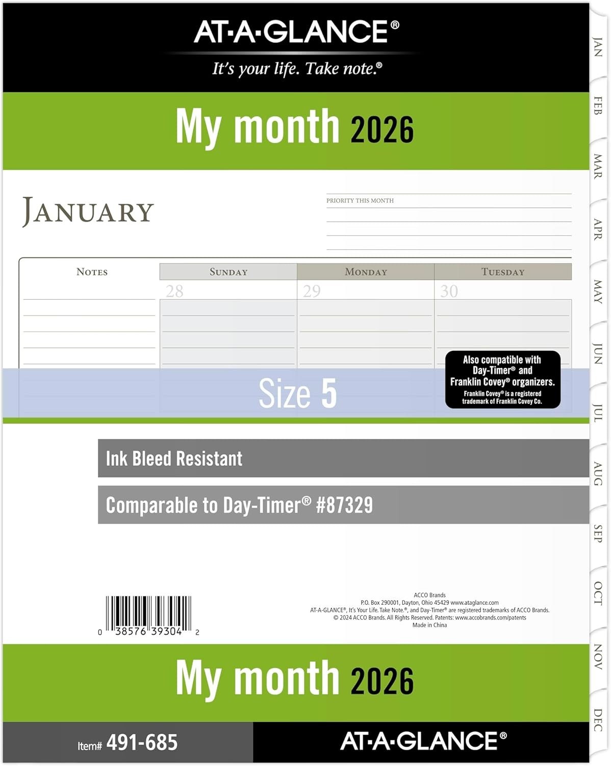 AT-A-GLANCE 2026 Planner Refill, Monthly, 5-1/2″ x 8-1/2″, Desk Size 4, Loose…