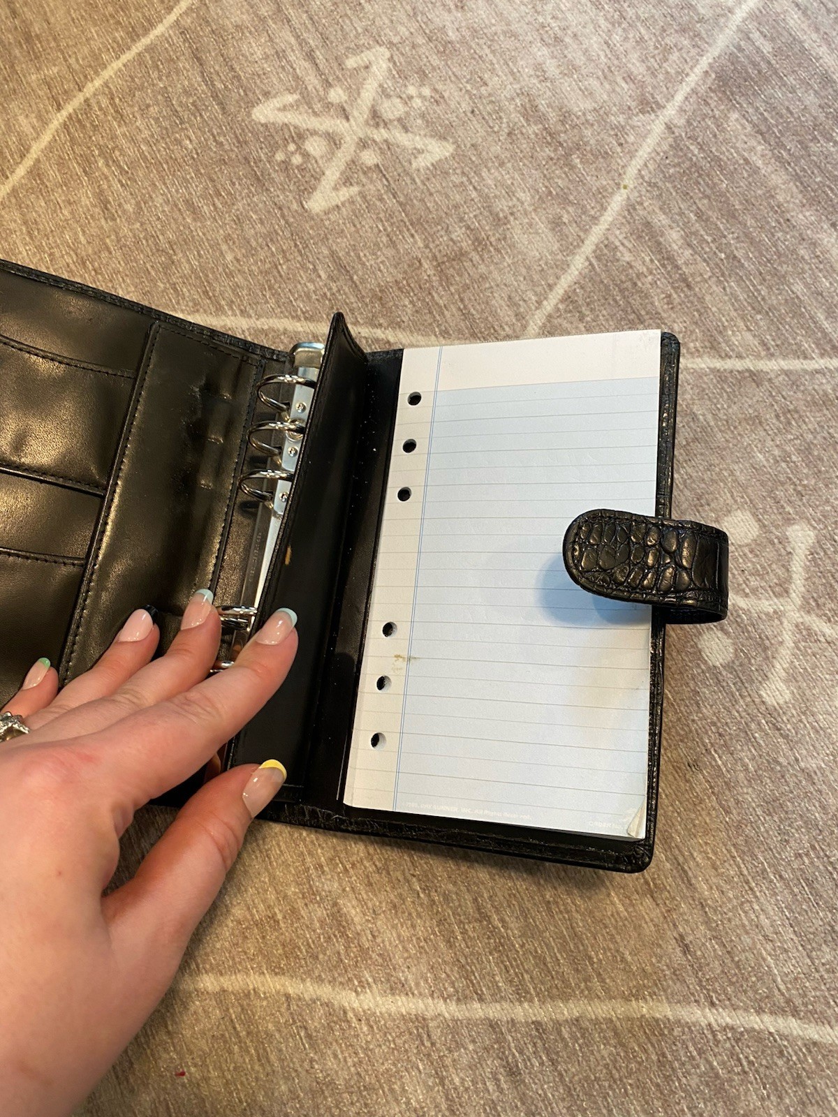 Mundex Vintage Planner Organizer Black Faux Croc Embossed Leather A6 7.5”x5”