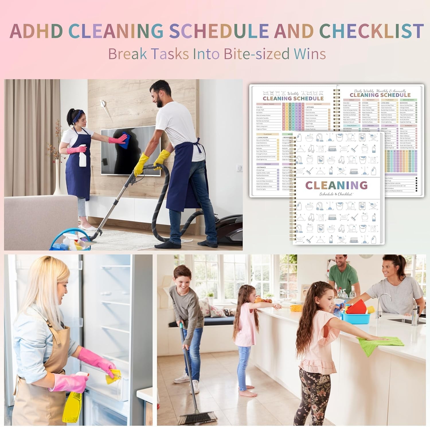 Spiral Bound Cleaning Planner for ADHD Adults Waterproof PVC Cover 8.5 X 11
