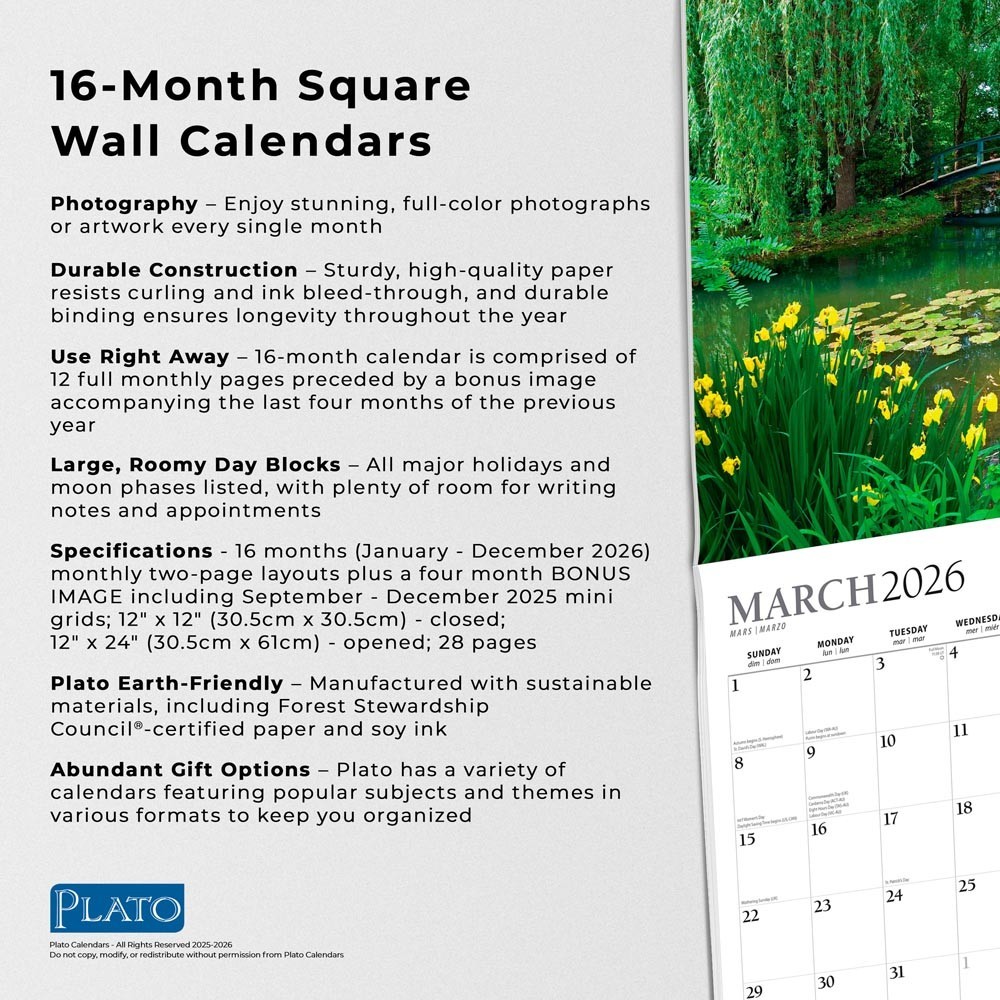 Monet’s Garden | 2026 12×24″ (Hanging) Monthly Square Wall Calendar