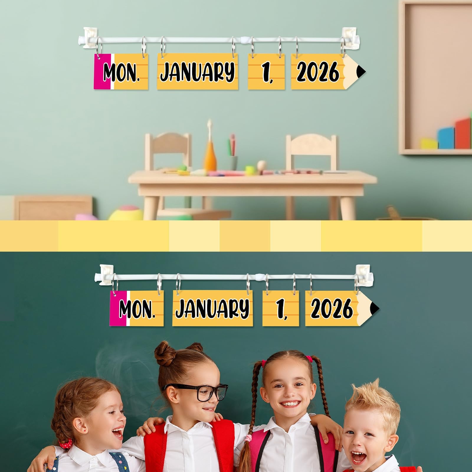 Pencil Flip Calendar Bulletin Board Set With Adjustable Holder 54 Date Cards