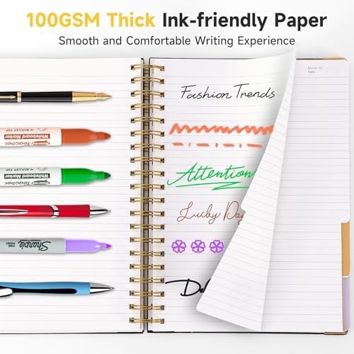 Huhuhero Lined Spiral Notebook Journal, 5 Subject Notebook with Dividers, 7.6…
