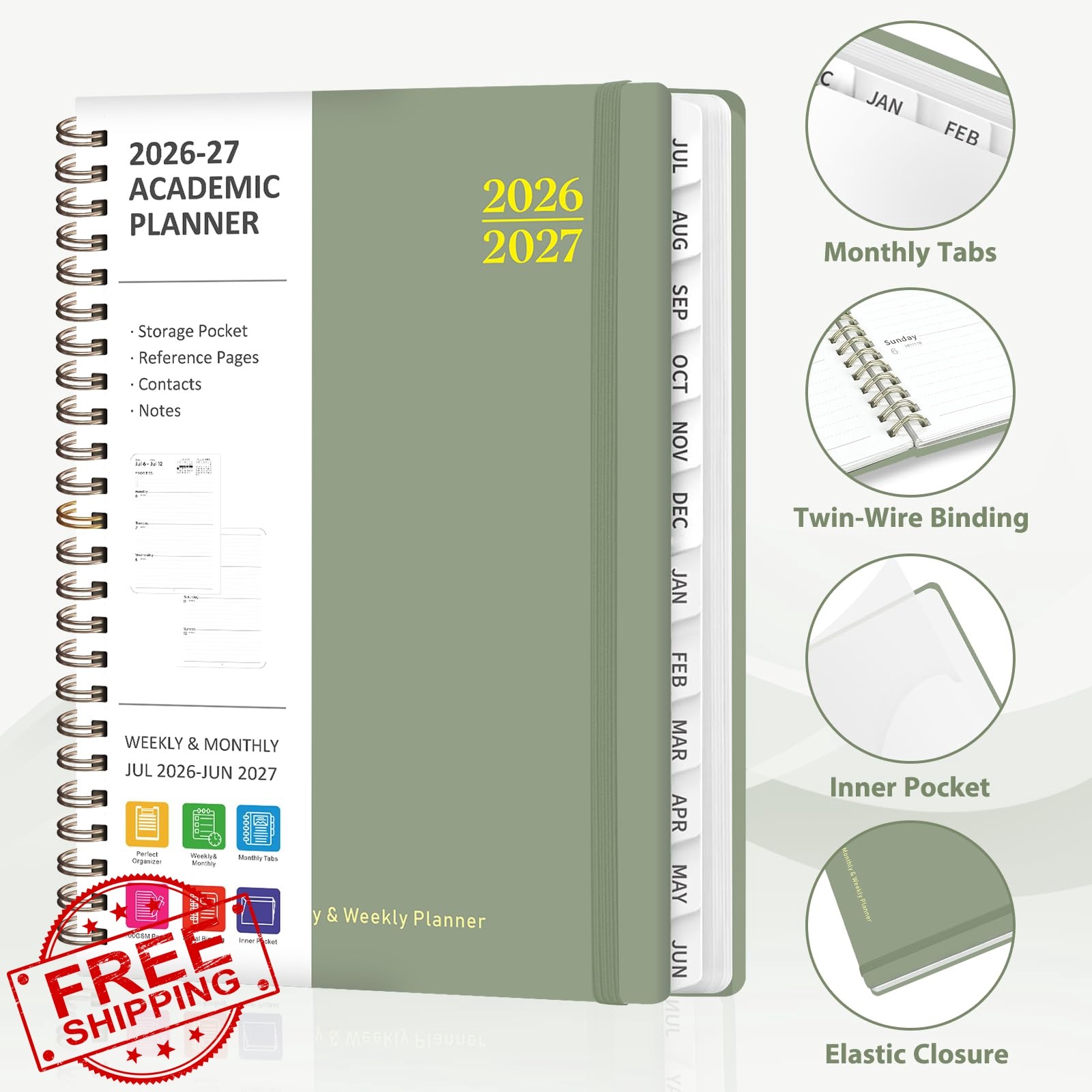 VALOME planner 2026-2027, green, 6.3″x8.5″