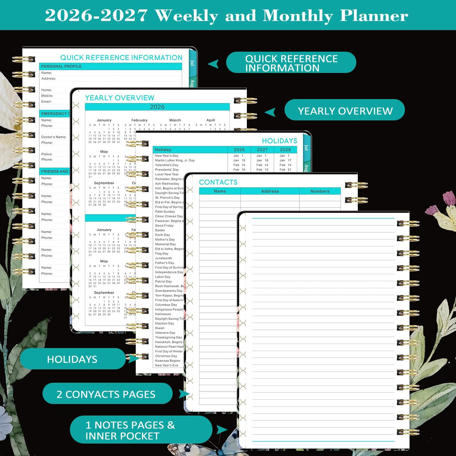 Academic Planner 2026-2027 Weekly Monthly 6.5” x 8.5” Hardcover Tabs