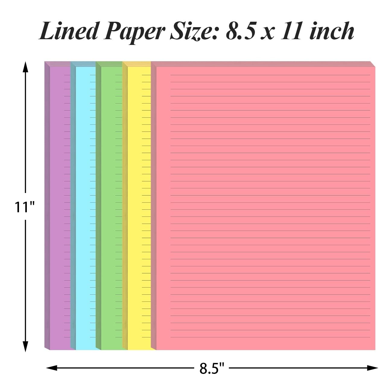 Yaridar 3-Pack Colorful Unpunched Lined Paper – 300 Sheets/600 Pages Loose Leaf