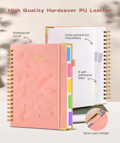 Hardcover Spiral Notebook Journal with Removable Dividers Tabs, 300 Pages Lea…