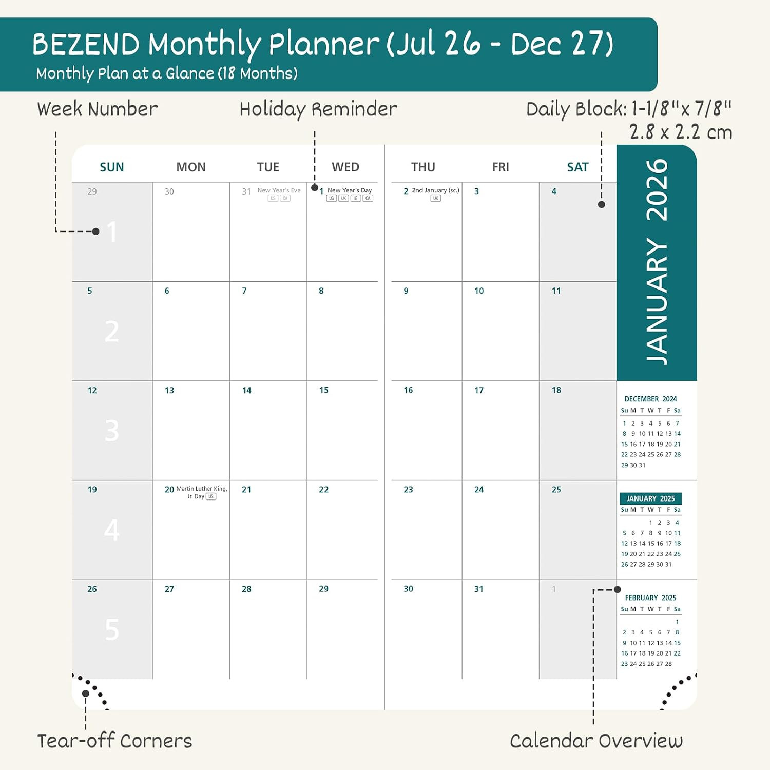 Pocket Monthly Planner 2026 2027 Extra Thin & Light (Slim 3.5″ X 6.5″), 18-Month