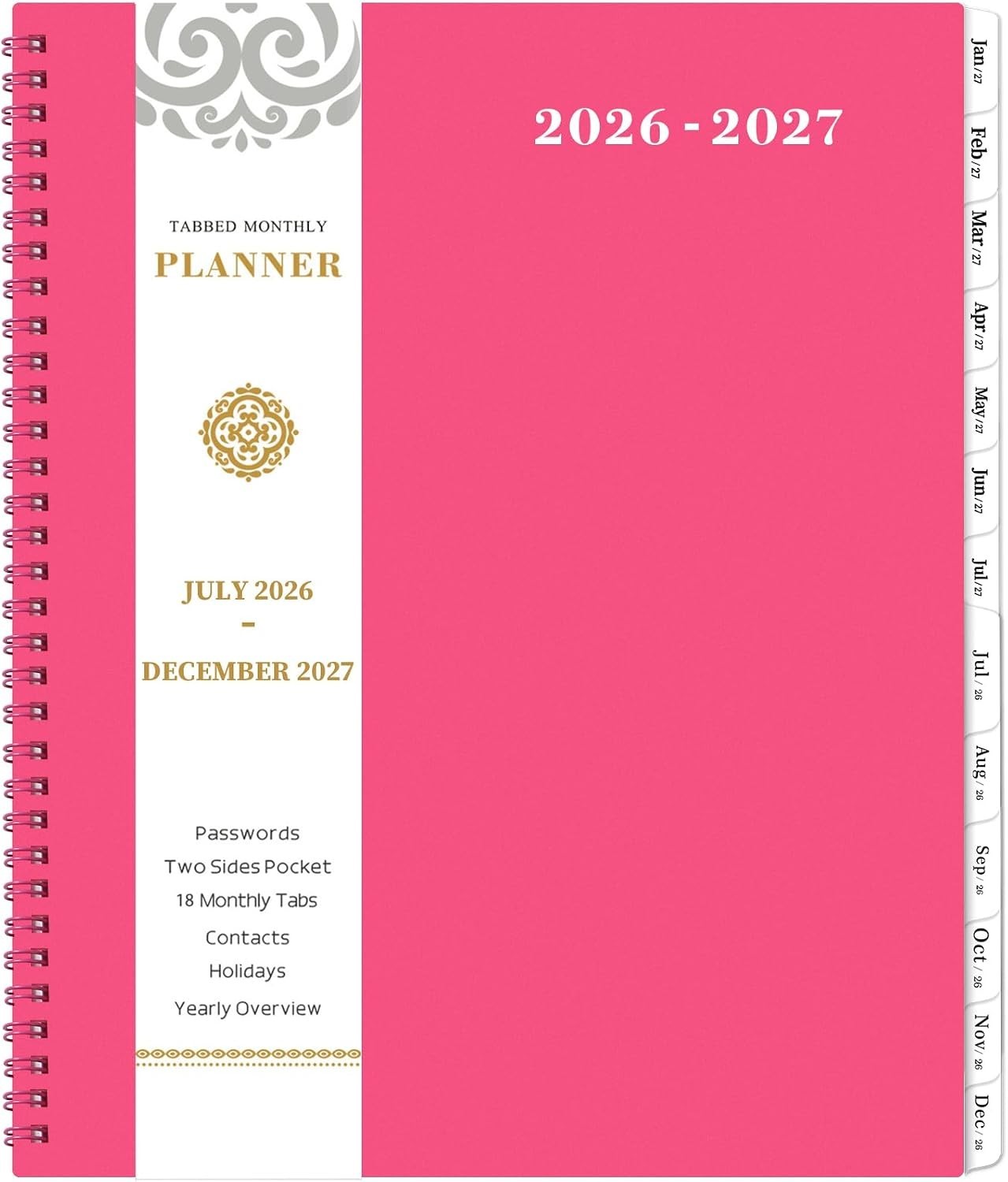 Chic 2026-2027 Monthly Organizer – Stylish Rose Red with Twin-Wire Binding