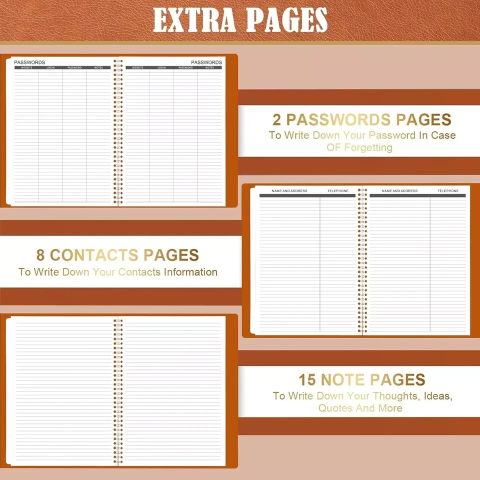 Monthly Planner Jan-Dec 2025 Twin-Wire Organizer Leather Cover Planner, Brown