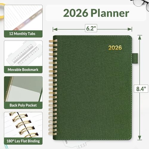 2026 Weekly & Monthly Planner 6.4″x8.5″ – Vegan Leather, Pocket, Bookmark, Deep