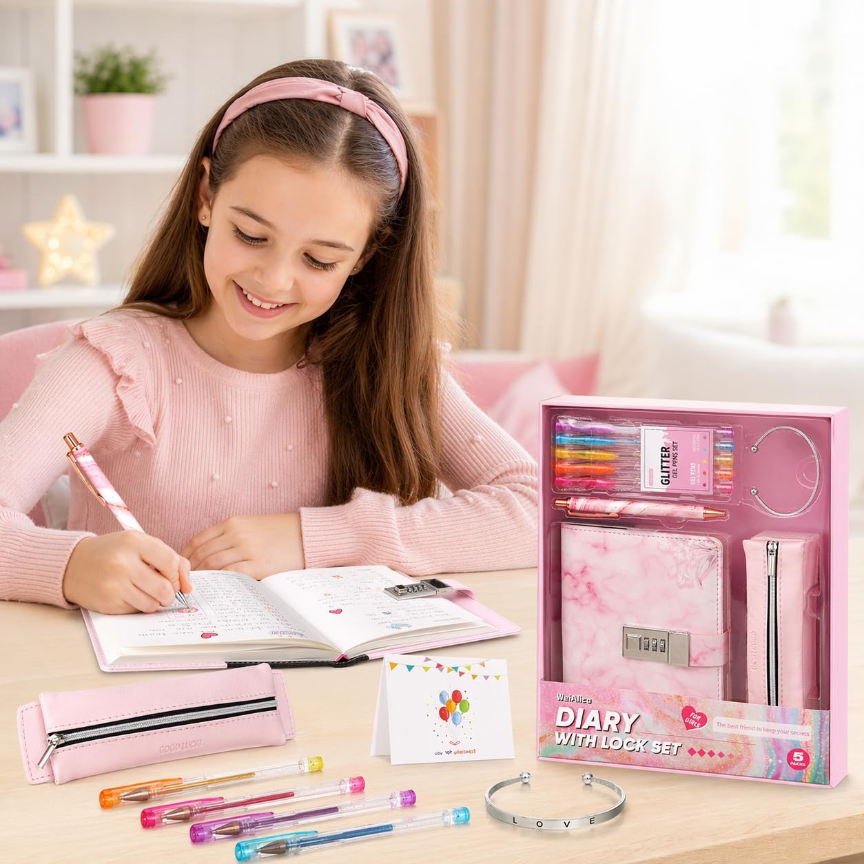Secret Diary with Lock 256 Pages for Girls Ages 8-12 – Cute Gift Set with Pens
