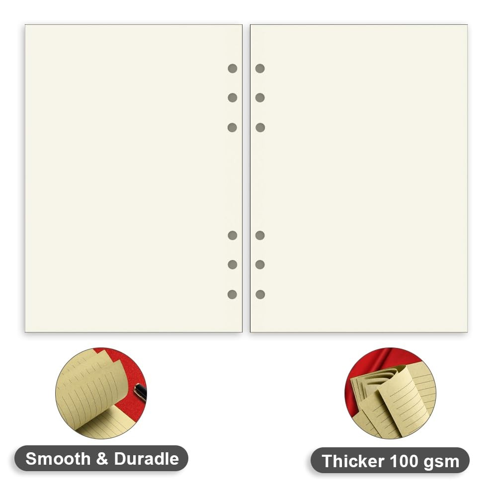 A5 Cream Blank Refills Paper, 6 Hole Paper for 100 Sheets,