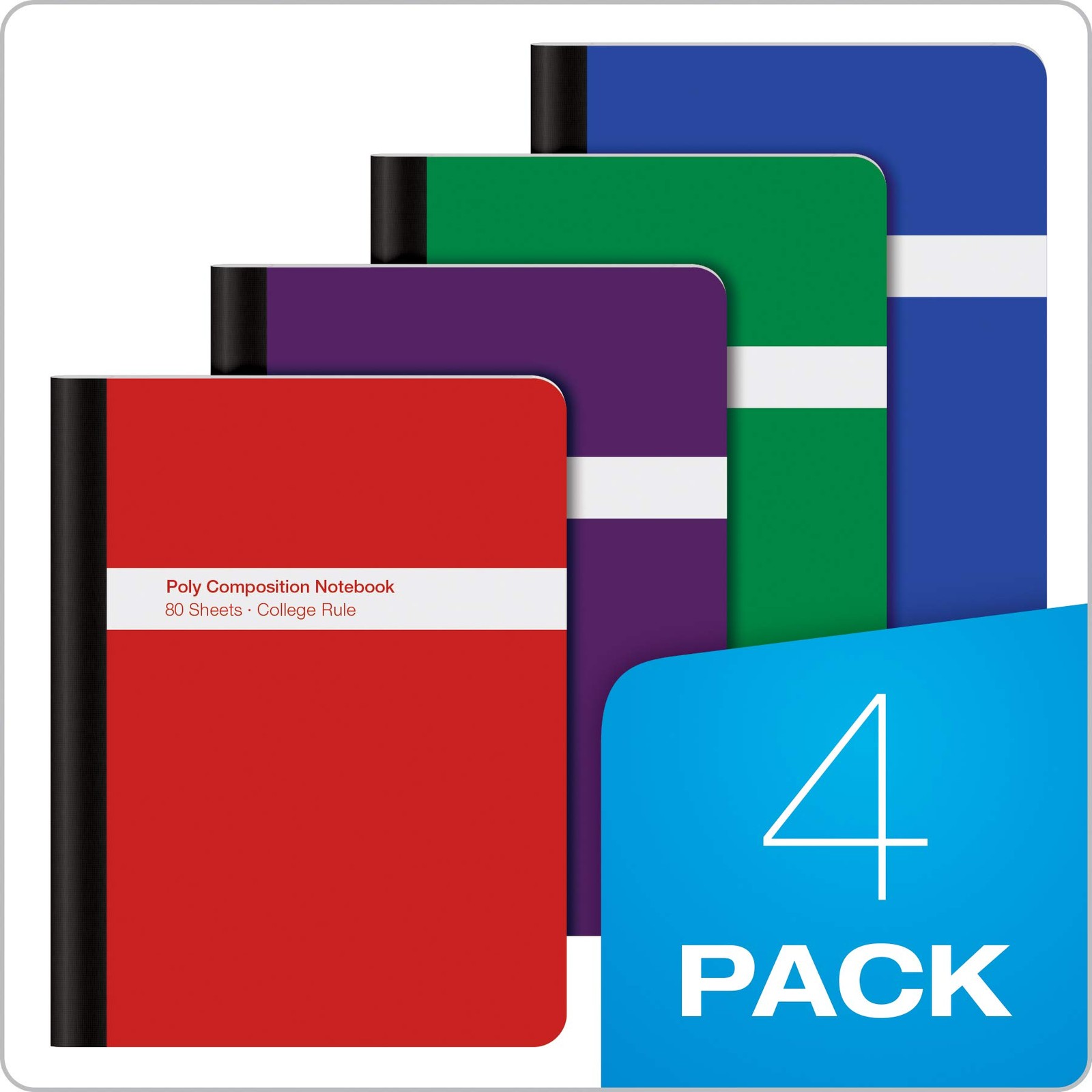 Oxford Poly Composition College Ruled 4 Count (Pack of 1), Multicolor