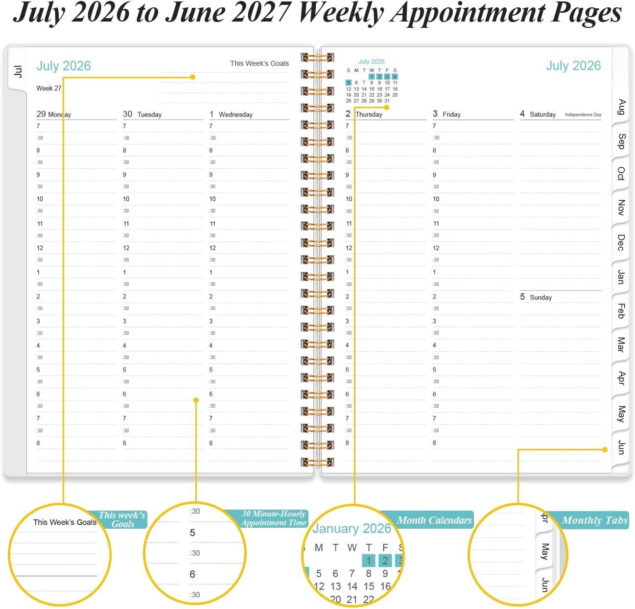 2026-2027 Appointment Book – 2026-2027 Daily Hourly Planner from July 2026 – Jun
