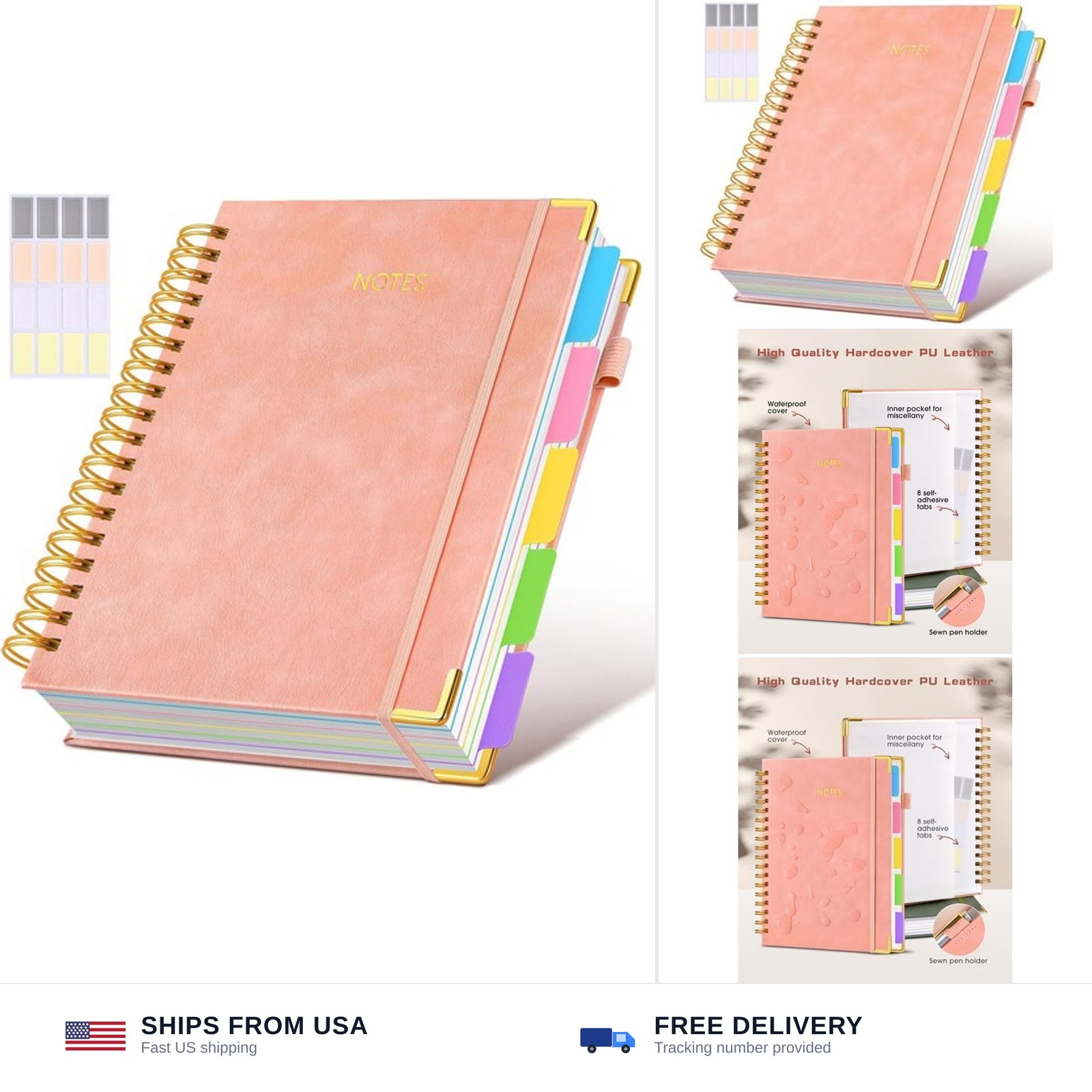 Hardcover Spiral Notebook Journal with Removable Dividers Tabs, 300 Pages Lea…