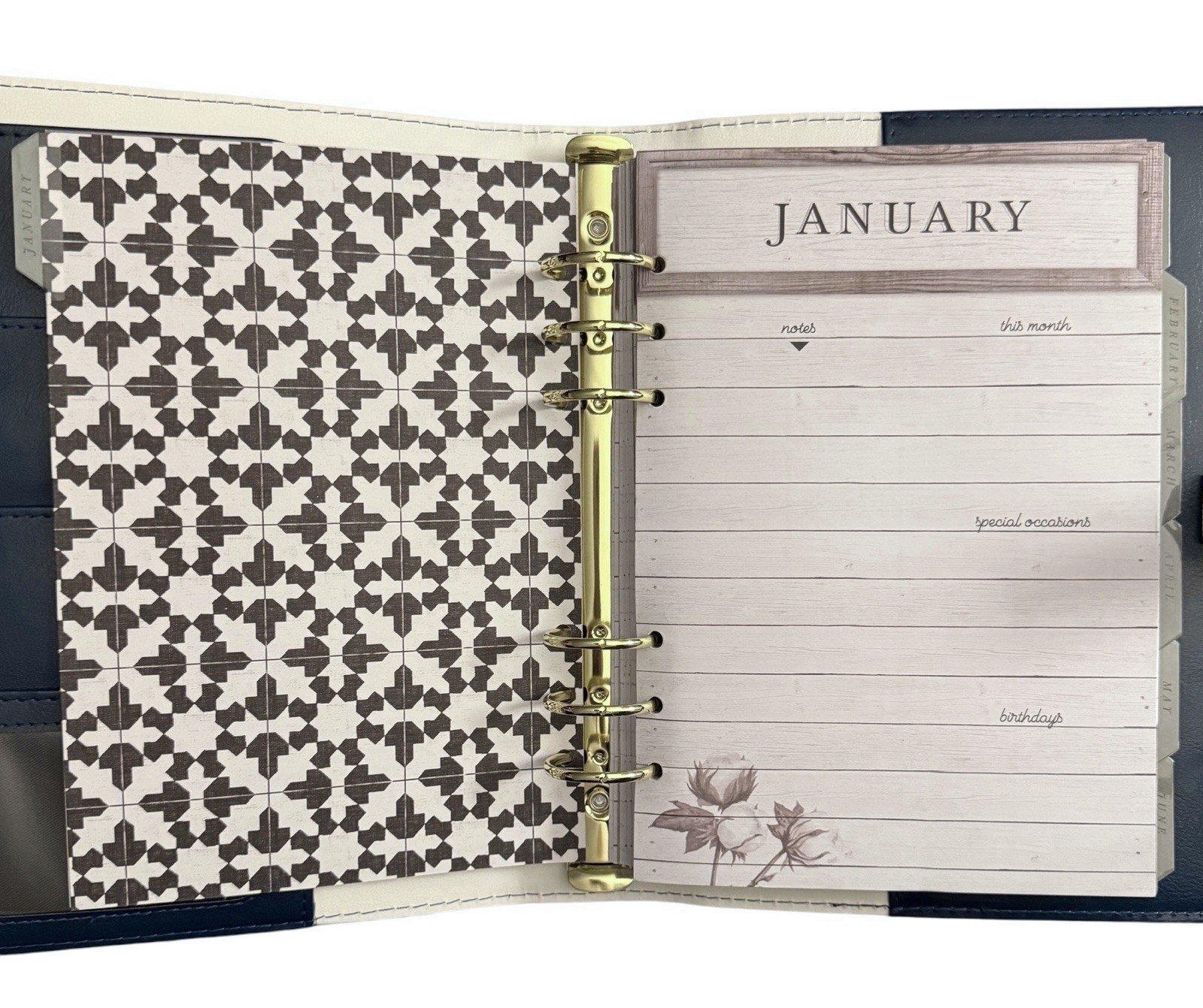 The Paper Studio Agenda 52 Navy Blue White Planner 6 Ring 7.5″ x 5.5″ w/Calendar