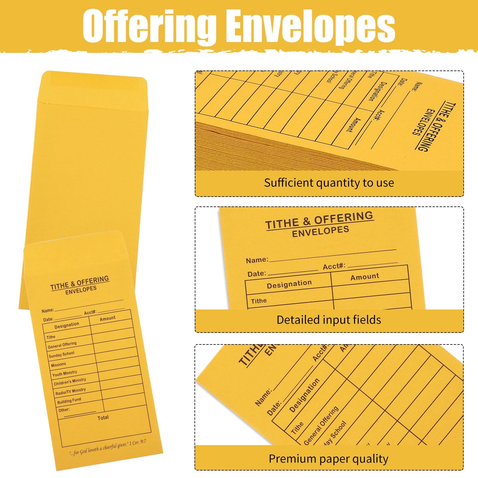 600 Pcs Church Offering Tithe Donation Envelopes 6.5 x 3.5 Inch Golden Paper …