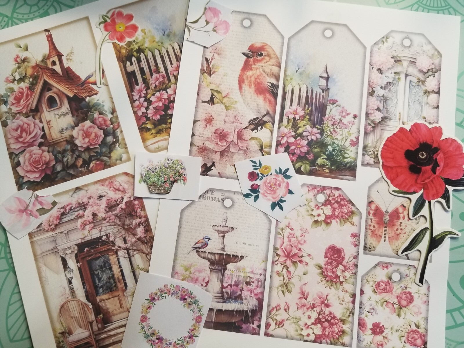 Junk Journal Booklet “SPRINGTIME” HANDMADE Cards, Pockets, Ephemera, Stickers