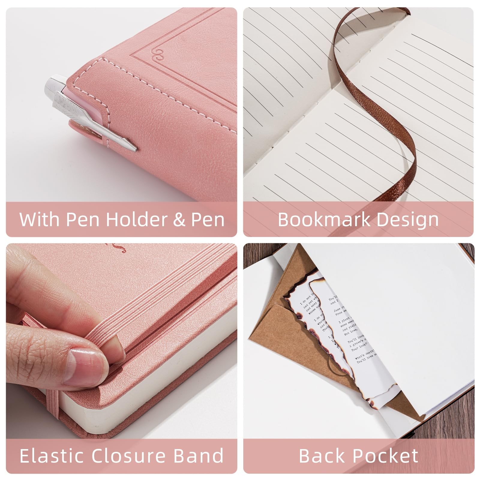 OnMove Lined Notebook Journal for Women Men 320 Pages A5 Hardcover Pink