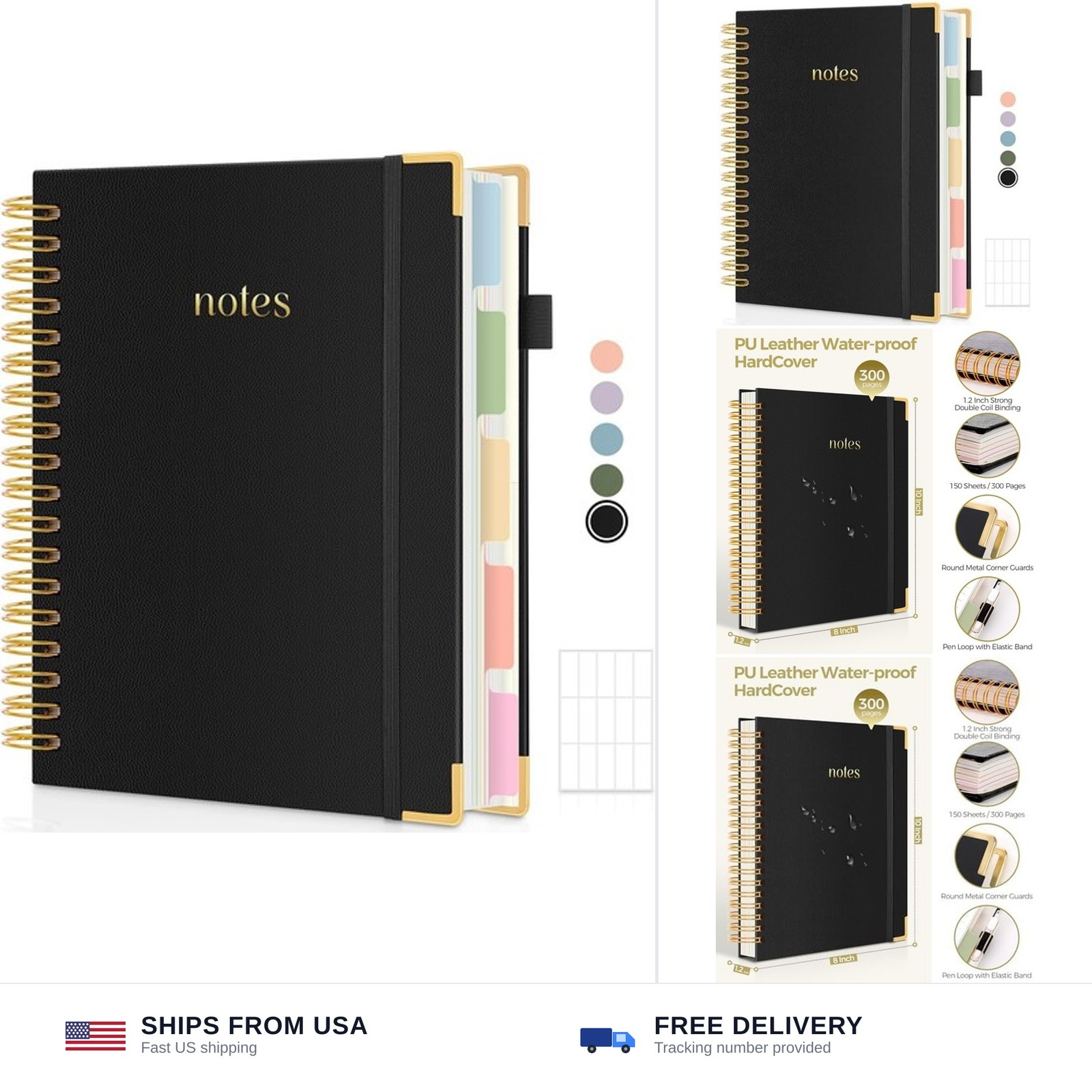 SKYDUE 5 Subject Notebook with Dividers and Tabs, 8″ x 10″ College Ruled Note…