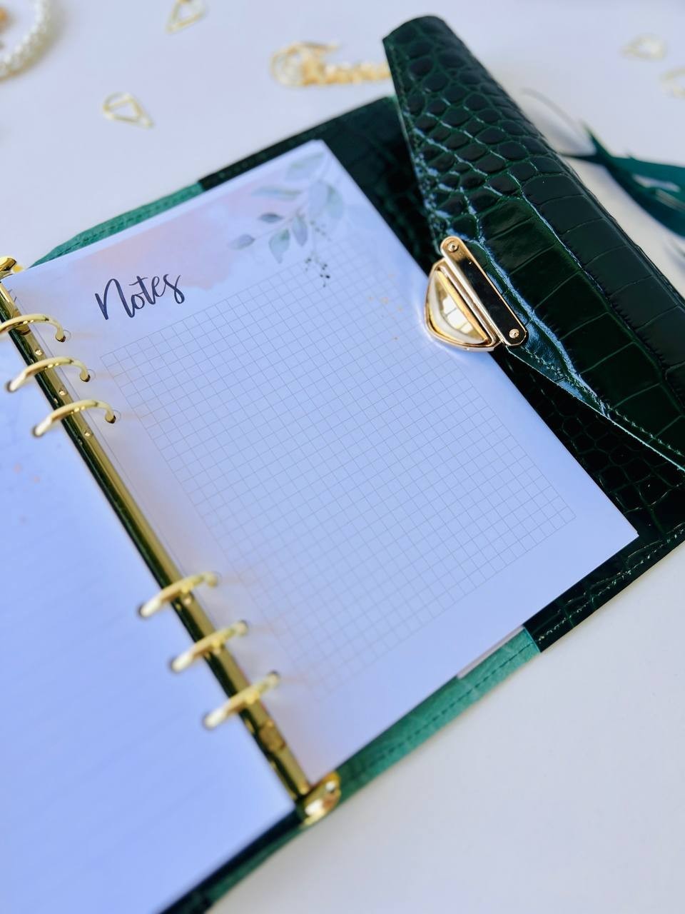 Green Genuine Leather Organizer – Croc Print notebook