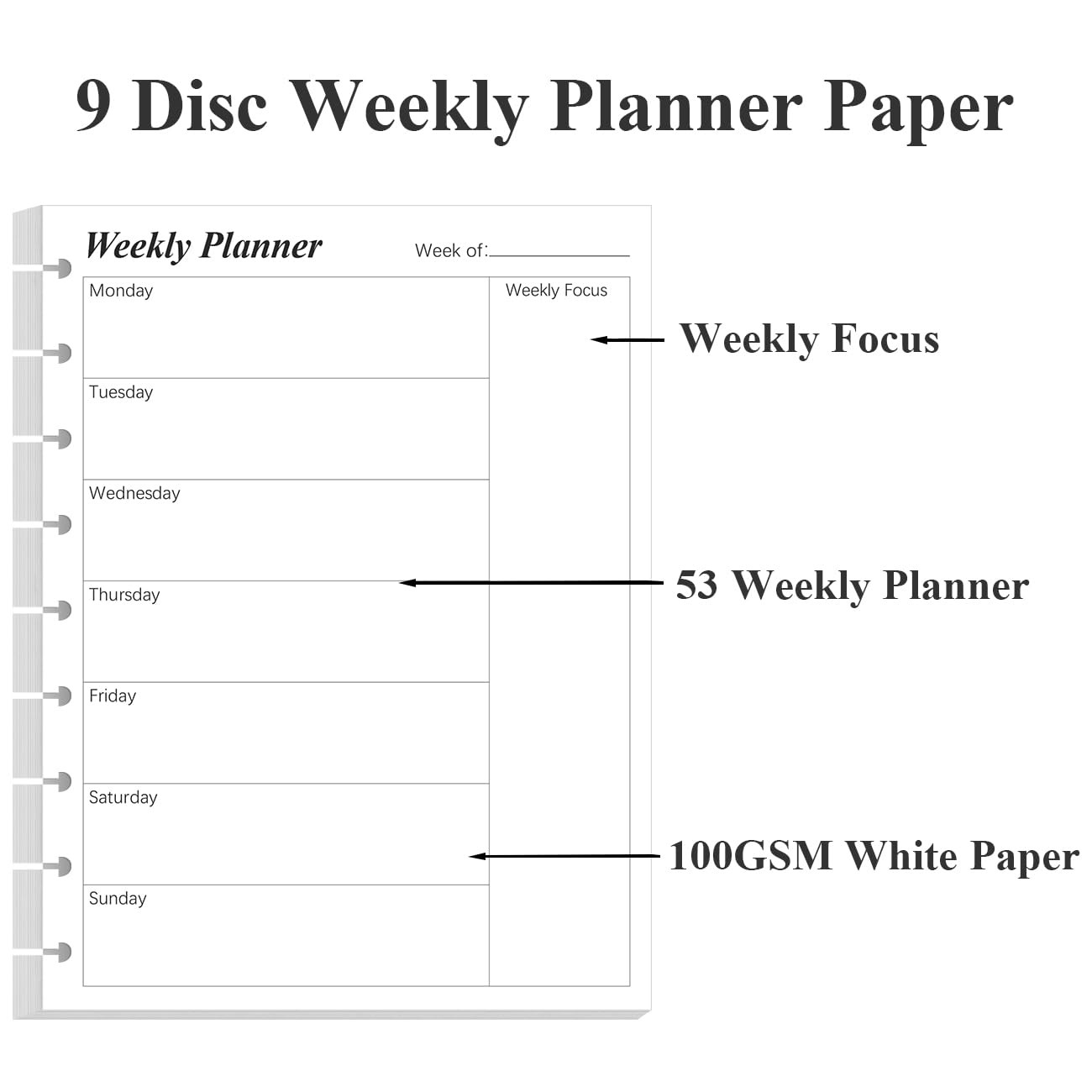 Classic Size Weekly Planner Refills – 9 Disc 1-Pack, White