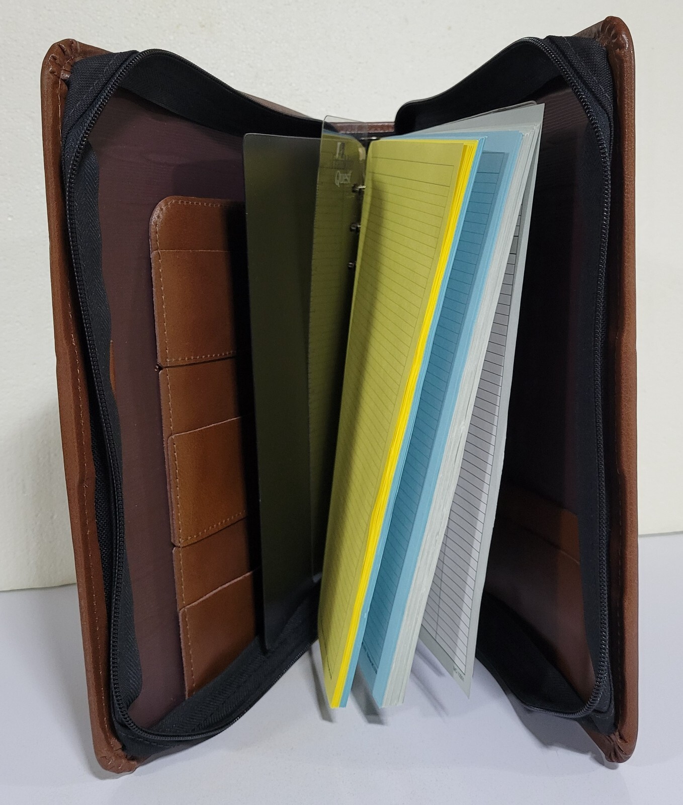 VTG Koloman Handler Brown Leather 7 Ring Binder Zip Close Franklin Quest Inserts