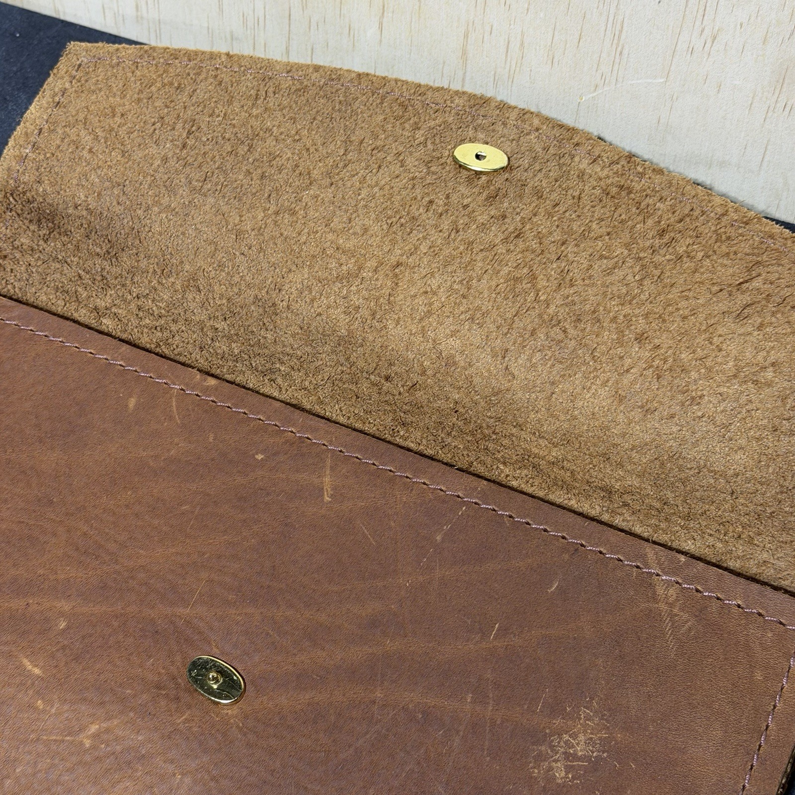 Leather Portfolio Padfolio Document Folder Brown Organizer Pad Holder Vintage