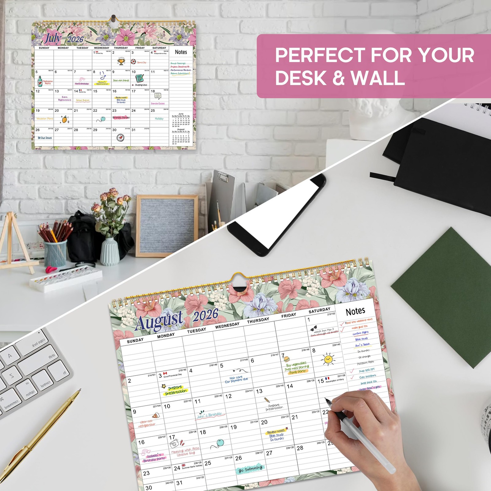 Calendar 2026-2027, 18-Month Wall from Jan 2026 to B.Vintage Floral