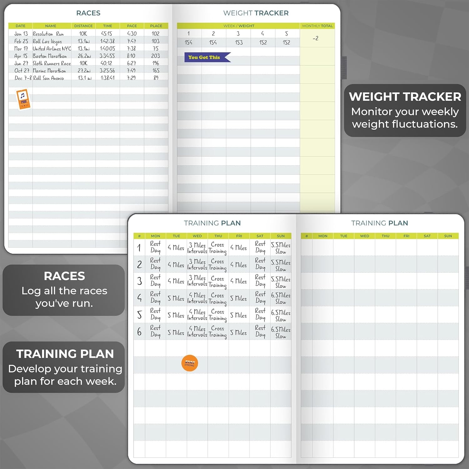 Clever Fox Running Log Book – A5 (5.8'' x 8.3''), Gray