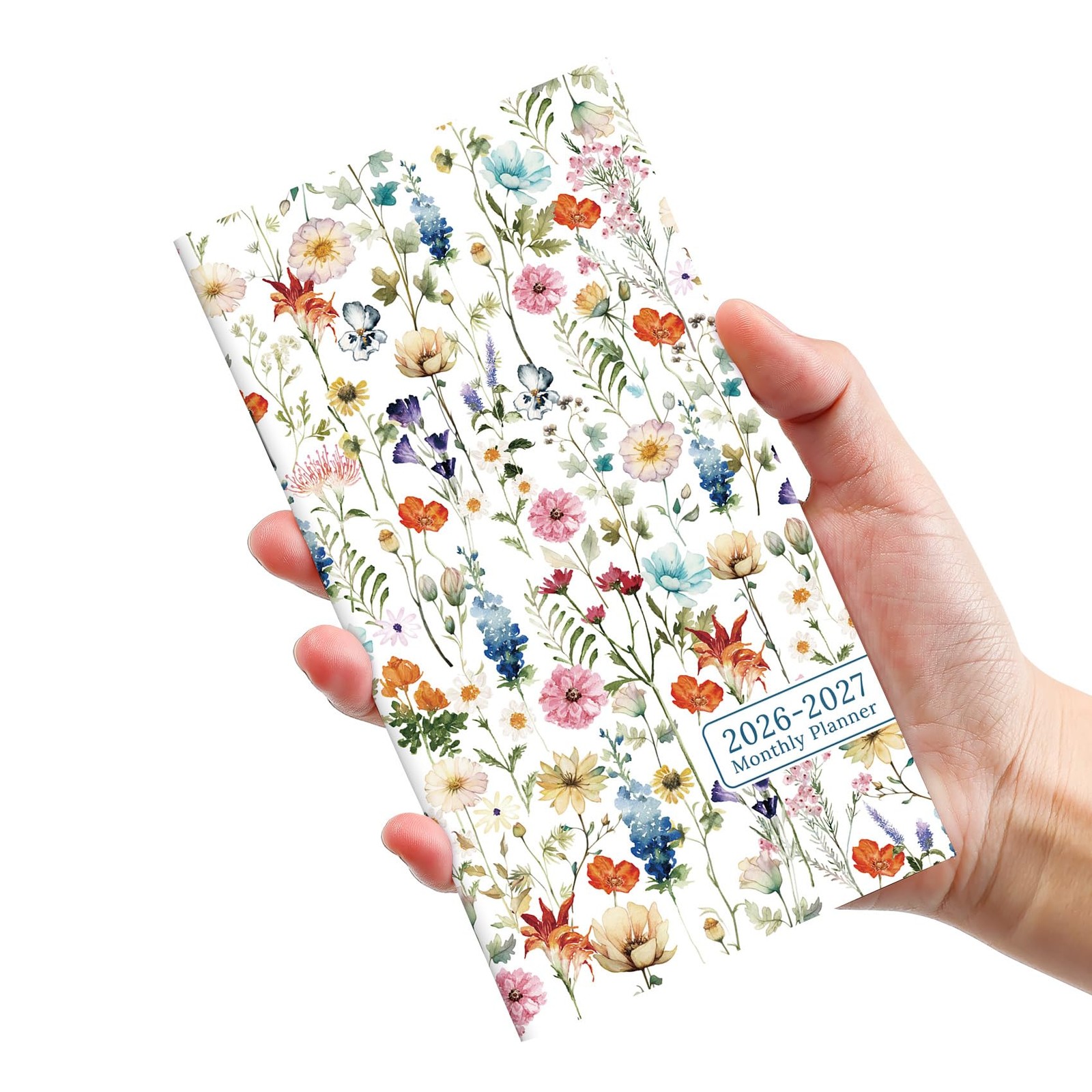 Pocket Calendar 2026-2027 Two Year Monthly Planner 6.5″ x 3.5″ Wildflowers