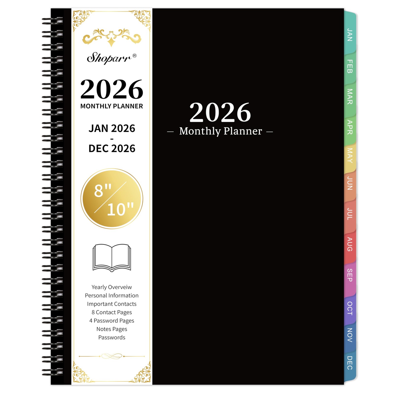2026-2027 Monthly Planner – JAN. 2026 – DEC. 2026, 8″ x 10″, dull black