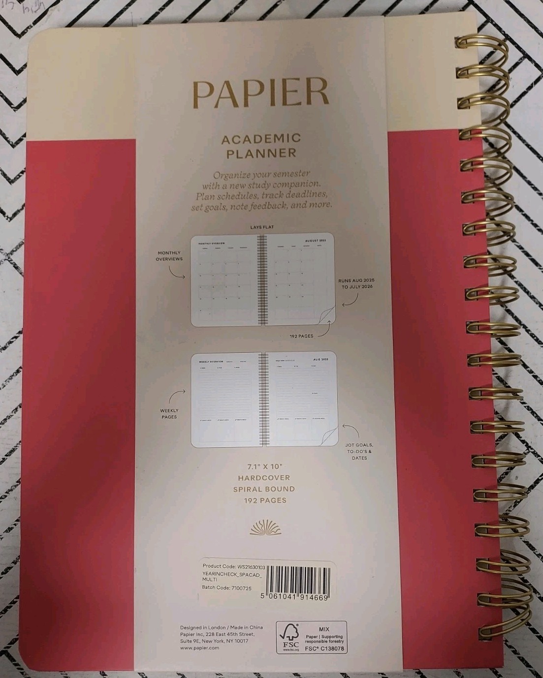 🥥 Papier academic planner 2025-2026 (Hard Cover) 7.1″x10″🆕️