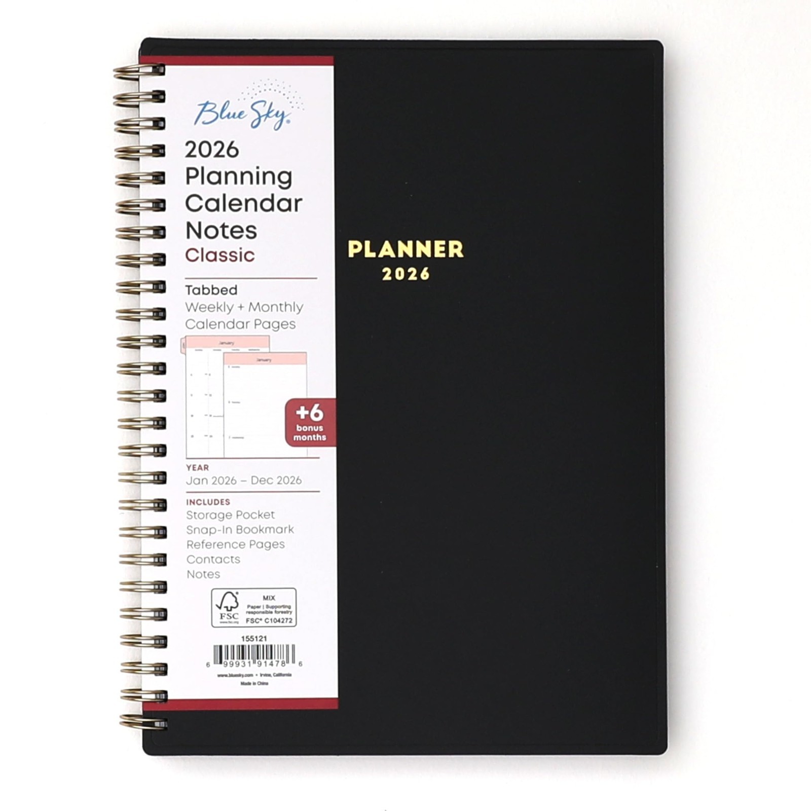 2026 Weekly & Monthly Planner Calendar – Flexible Cover, Storage Pocket, Ruler,