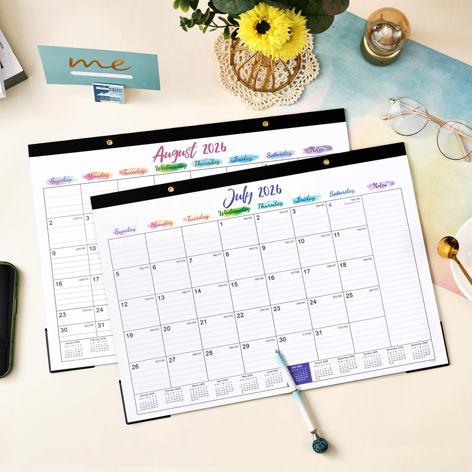 2026-2027 Desk Calendar – July 2026 – December 2027, 17″ x 12″, White
