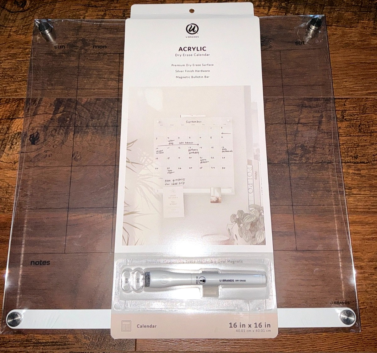 U Brands 16″ x 16″ Acrylic Monthly Calendar Dry Erase Magnetic Bar Board Planner