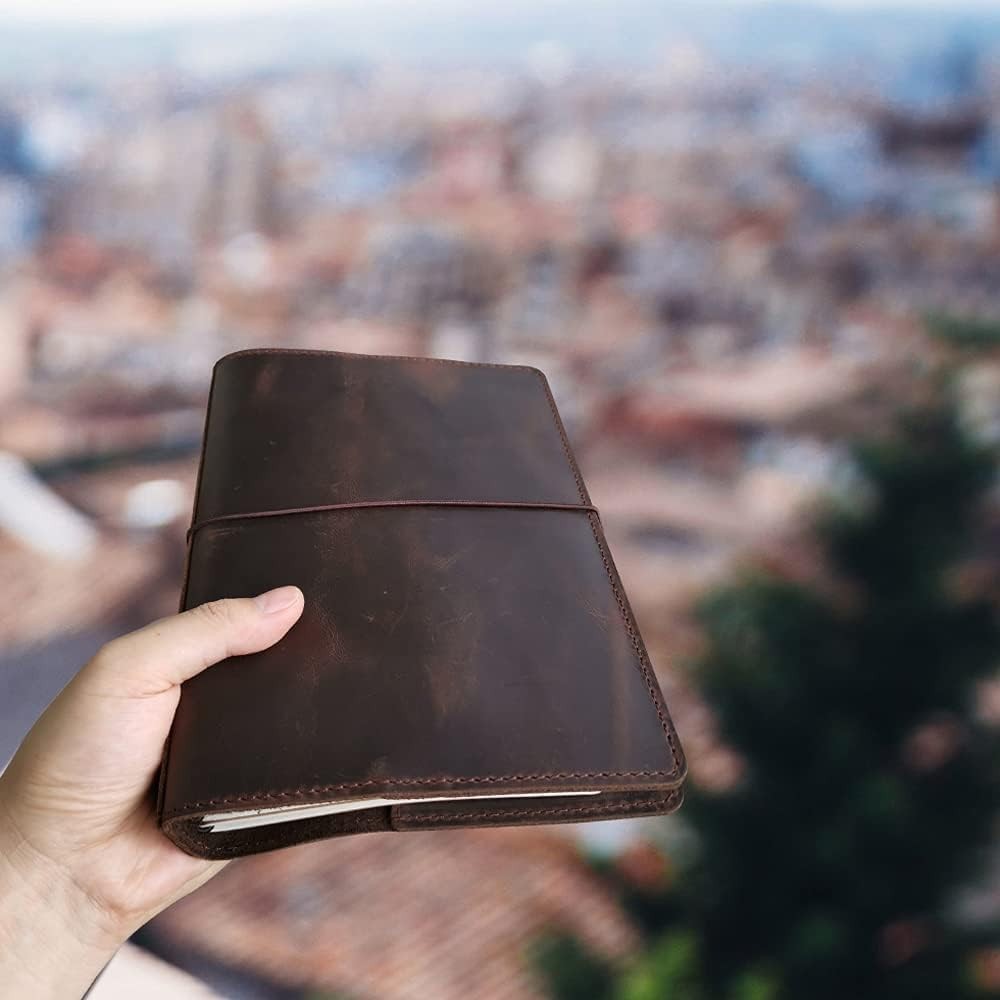 Stylish A5 Leather Notebook Cover with Durable Elastic Closure and Card Slots