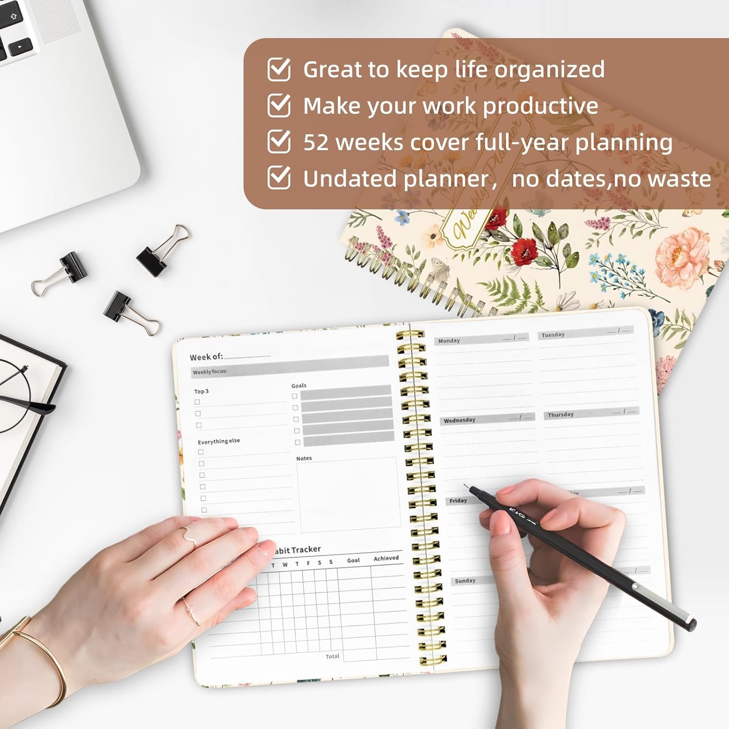 Stanoha Weekly Planner Undated – 52 Weeks To Do List Notebook A5 for Work: Weekl