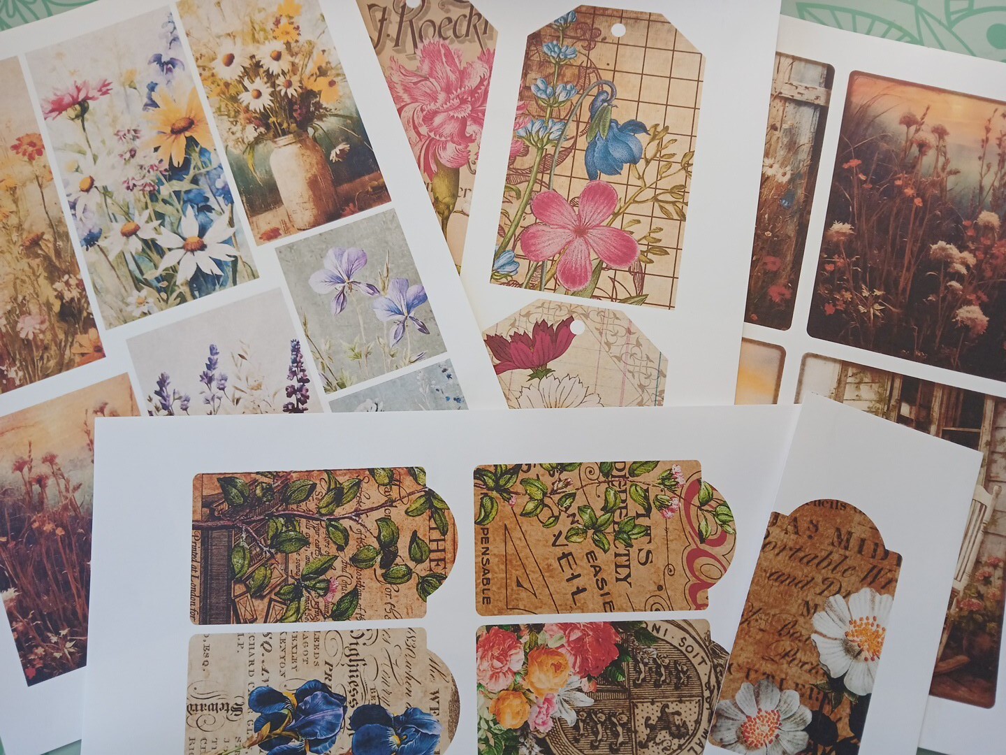 Junk Journal Booklet “WILDFLOWERS” BOTANICAL HANDMADE Cards, Pockets,