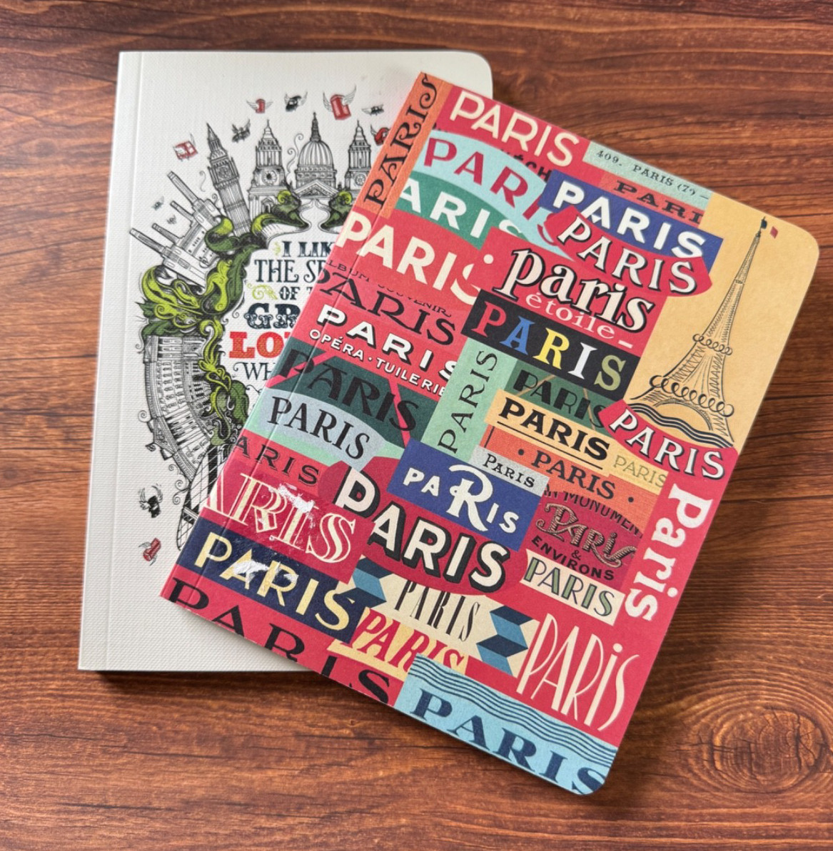 2 NEW Notebooks/ Journals Set – 1 Lined LONDON+ Pictures + 1 PARIS Graph paper.