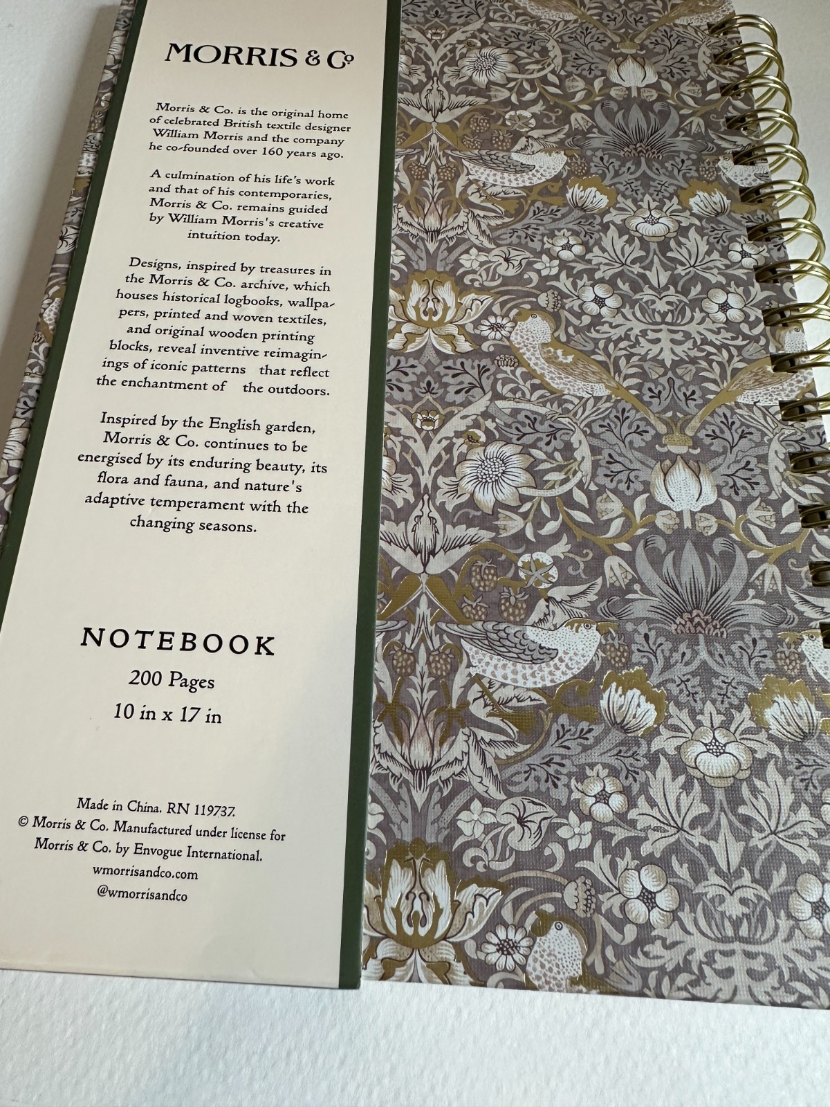William Morris & Co. | Spiral Notebook | 200 Pages | 10″ x 17″