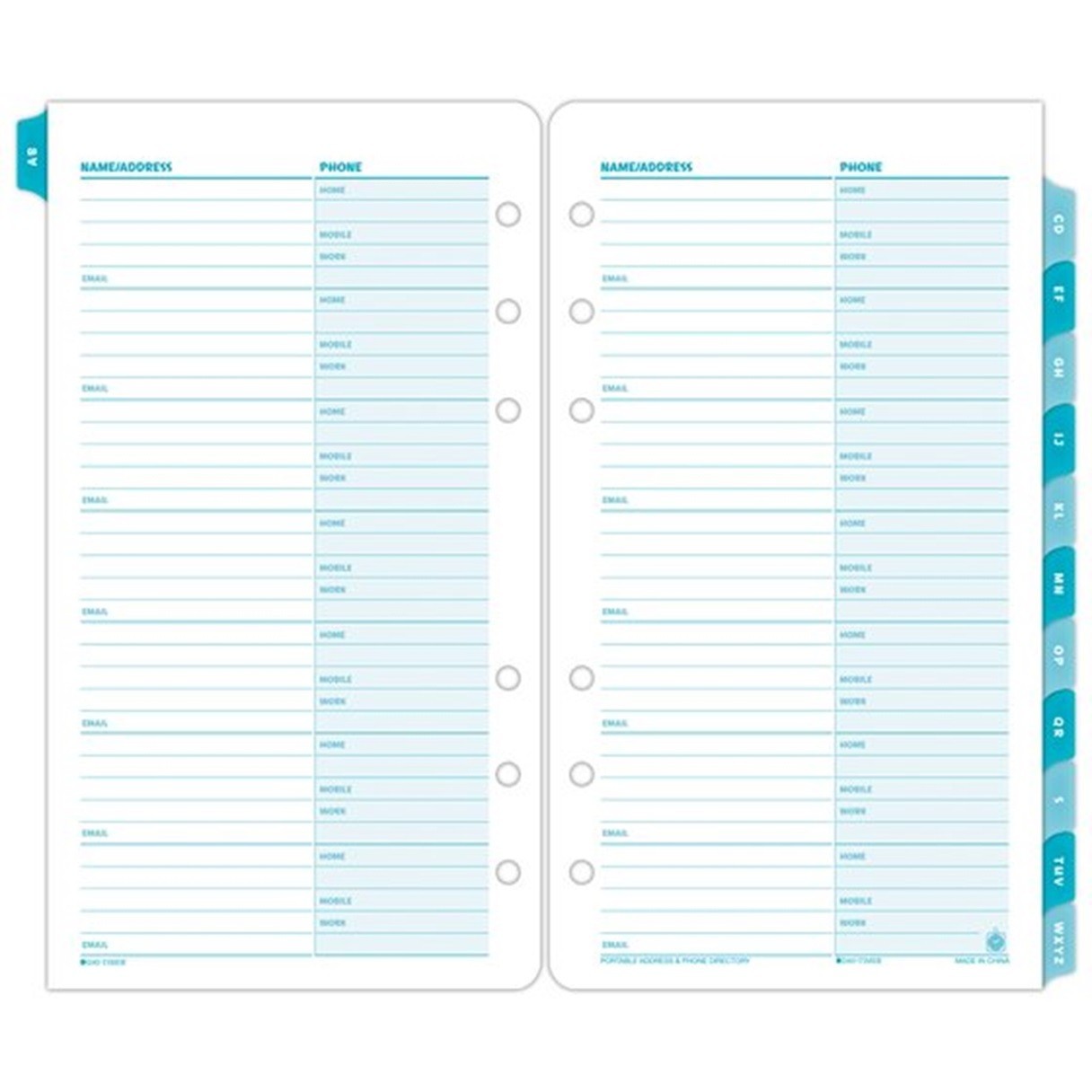 Day-Timer Coastlines Address Phone Tabs, Portable, 3 3/4″ x 6 3/4″