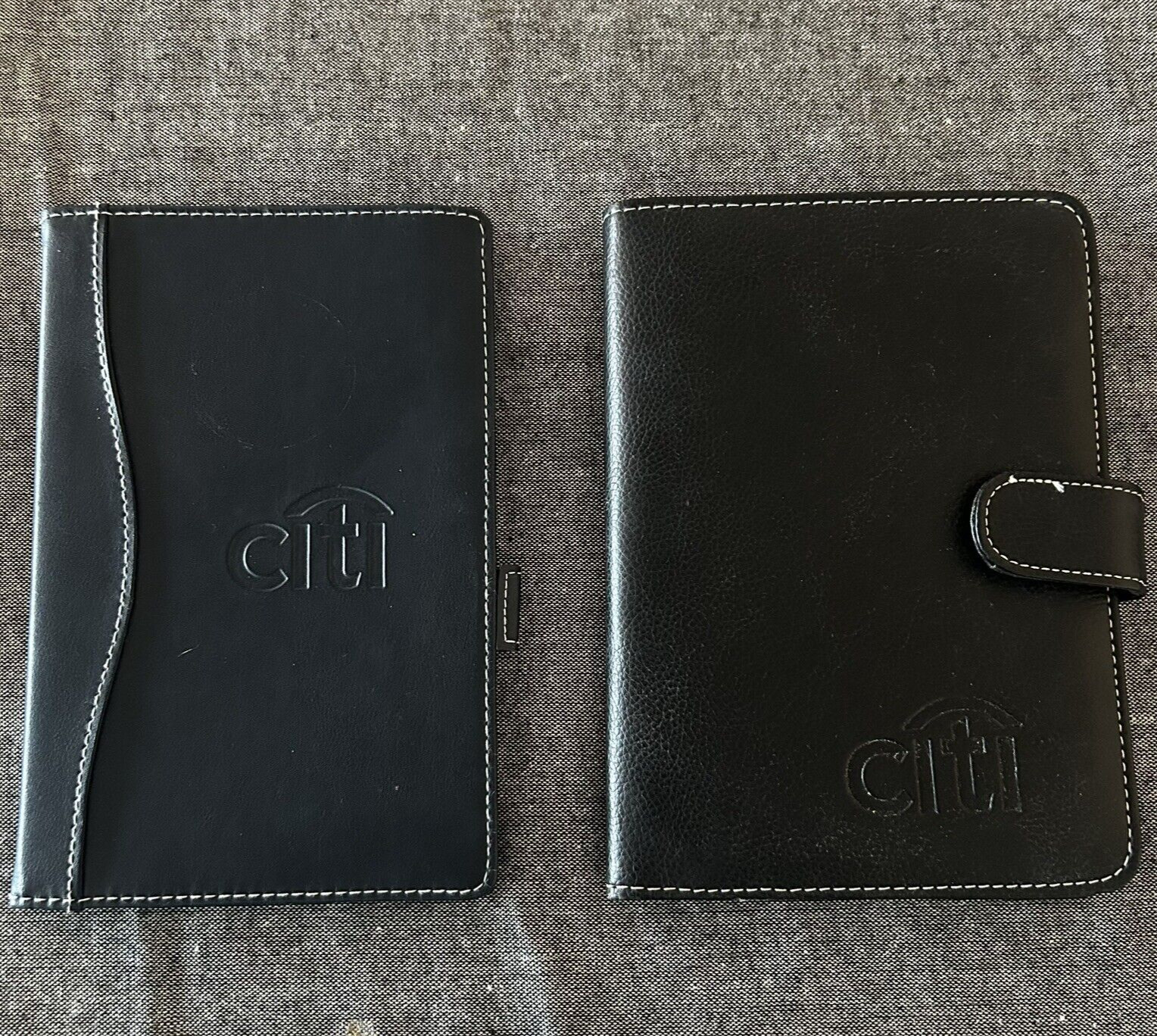 2 Black Portfolios Faux Leather Citi logo Small notepad and pen holder